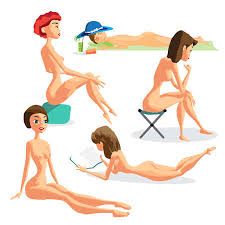 Set woman nudist is sitting. Isolated flat cartoon illustration. The comic  girls on the beach nakedの素材 [FY31059705186] | ストックフォトの Qlean Market